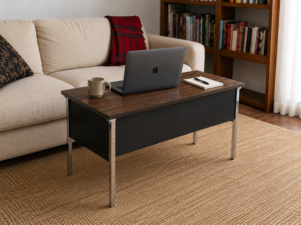 Modern Walnut & Chrome Compact Desk / Console Table