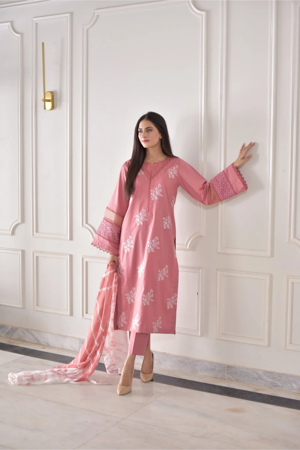 Pink Embroidered 2-Piece Salwar Kameez Suit