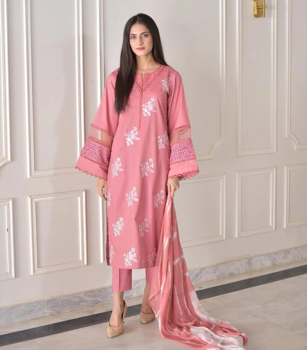 Pink Embroidered 2-Piece Salwar Kameez Suit - photo 2