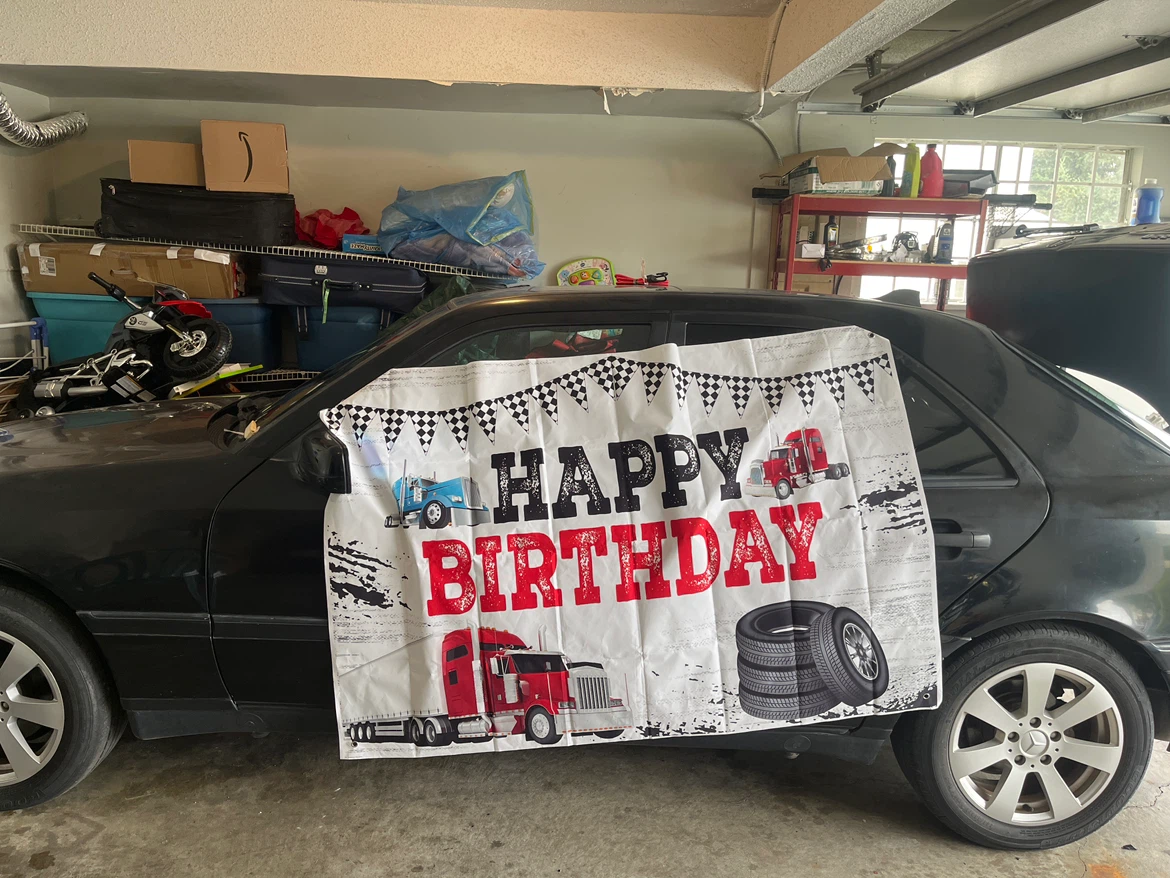 Happy Birthday Banner with Trucks
