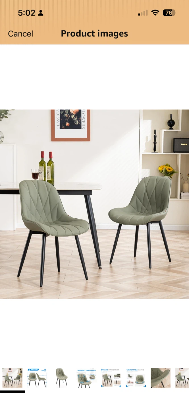 YOUNIKE Olive Green Modern Dining Chairs Set of 2 - photo 2