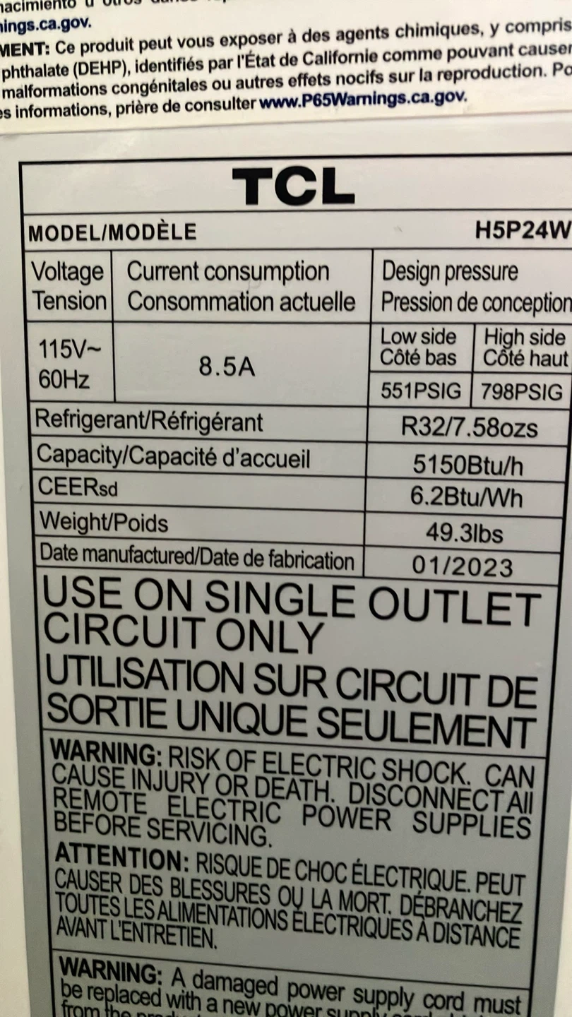 TCL Portable Air Conditioner H5P24W - photo 2