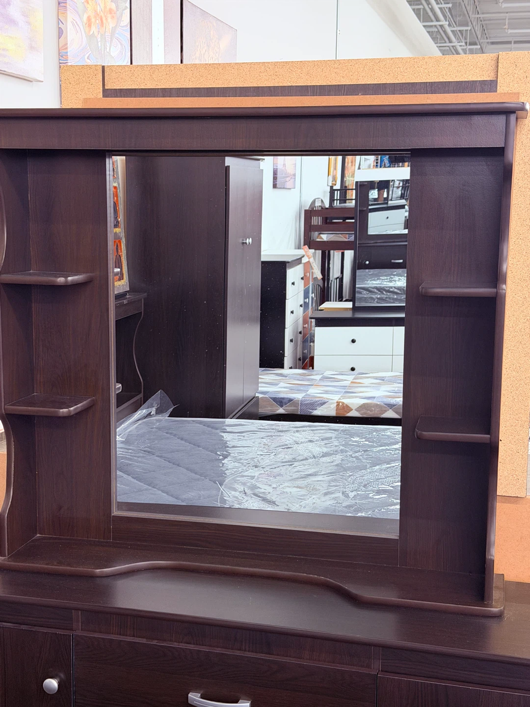 Dark Brown Mirror with Side Shelves - photo 2