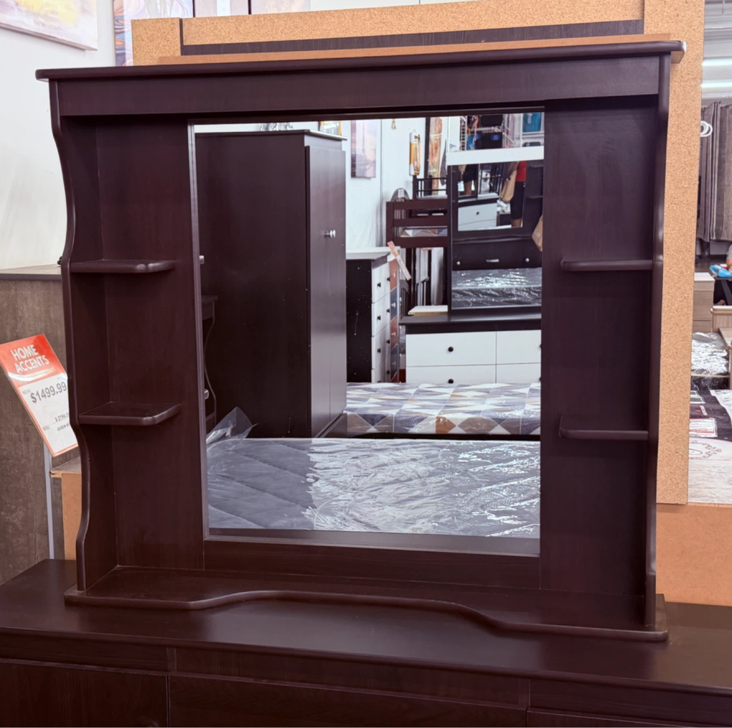 Dark Brown Mirror with Side Shelves - photo 3