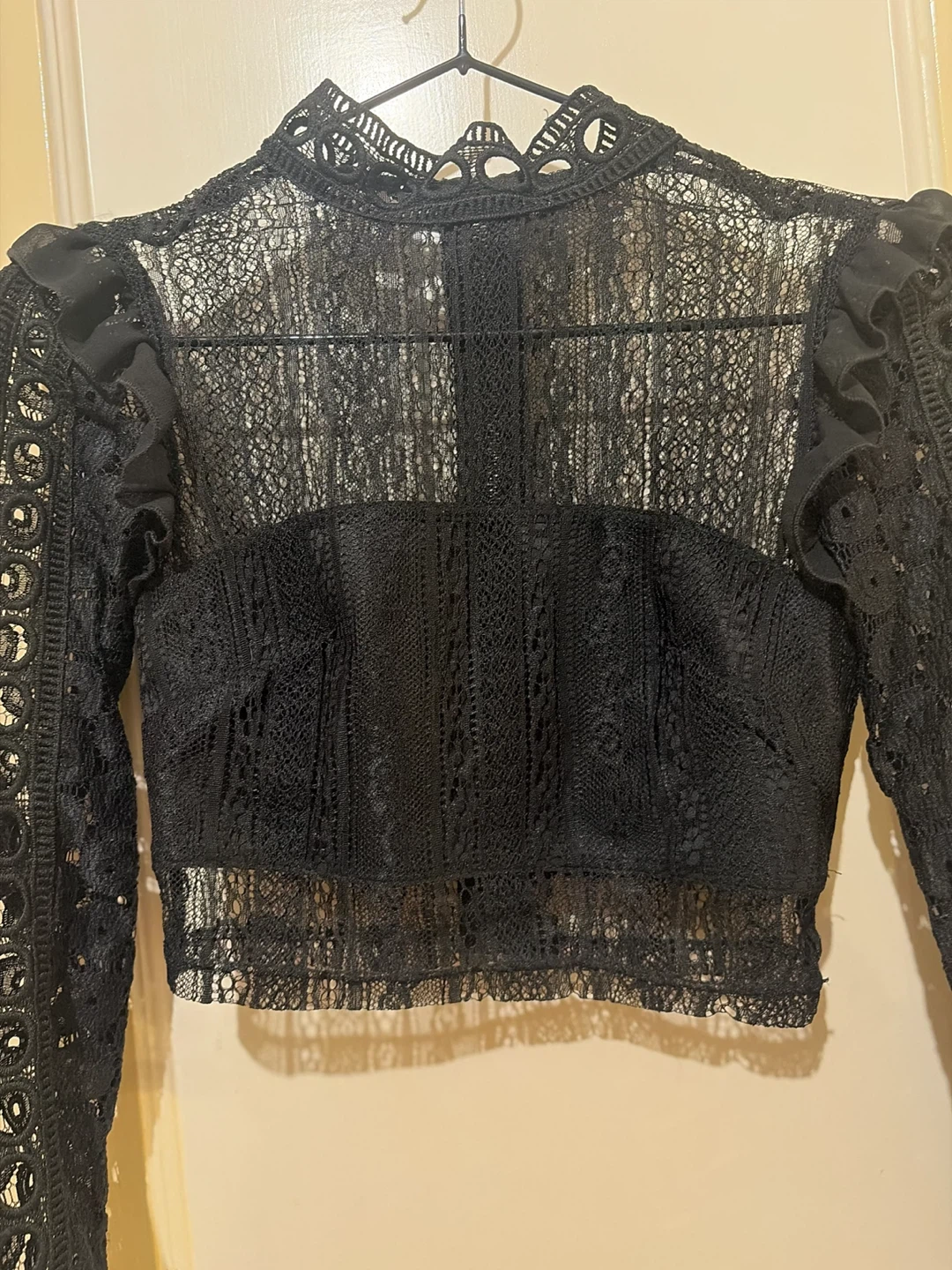 Salty Black Lace Mock Neck Crop Top