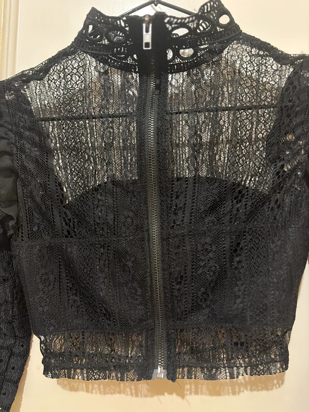 Salty Black Lace Mock Neck Crop Top - photo 2