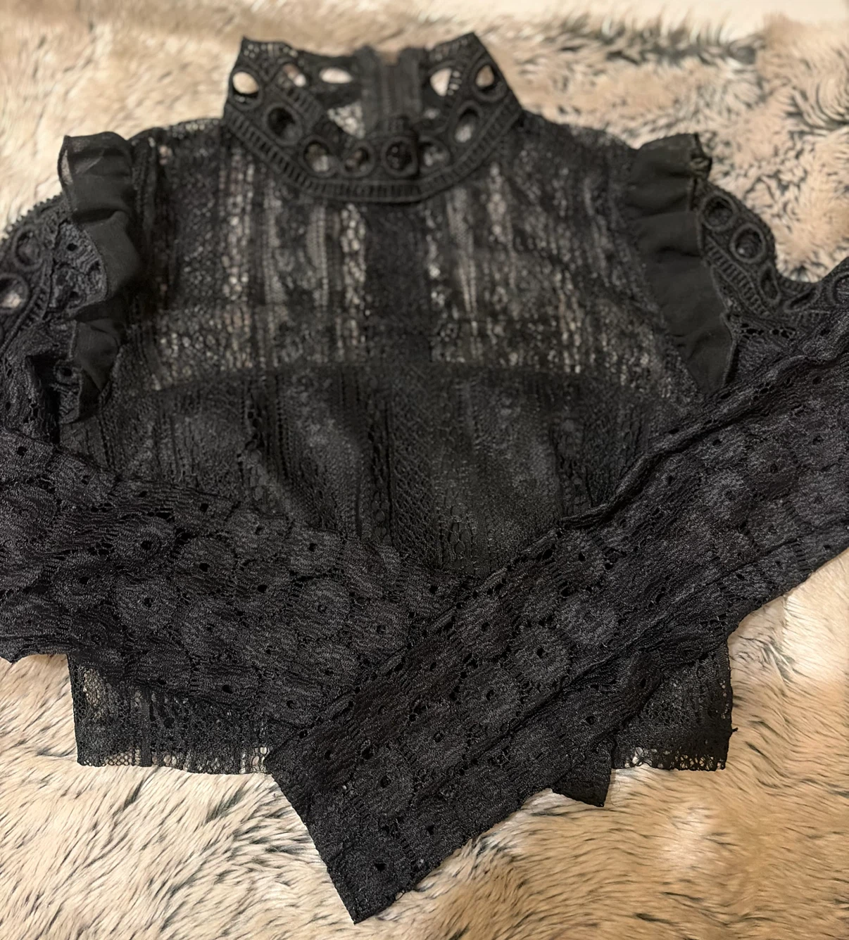Salty Black Lace Mock Neck Crop Top - photo 3