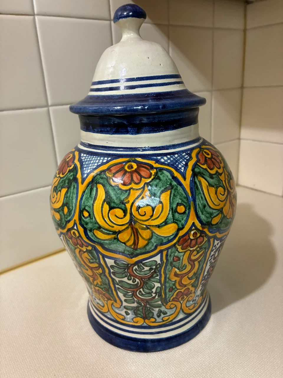 Hand-Painted Talavera Ceramic Jar with Lid