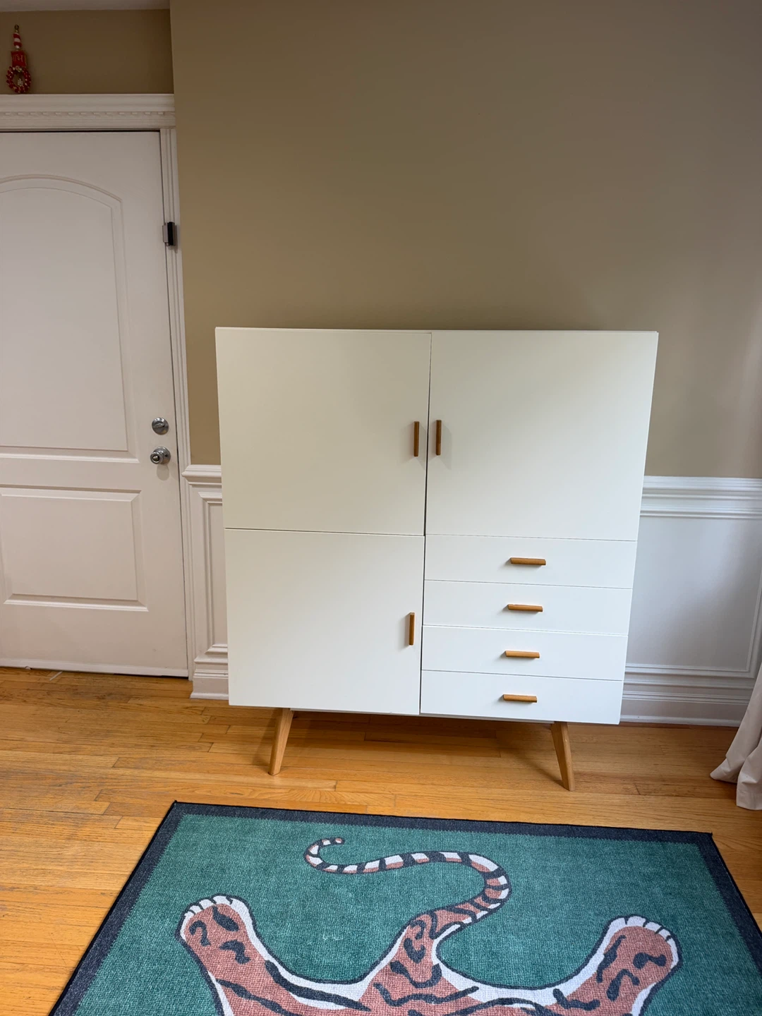 White Highboard( mid century )with Wood Legs and Handles - photo 3
