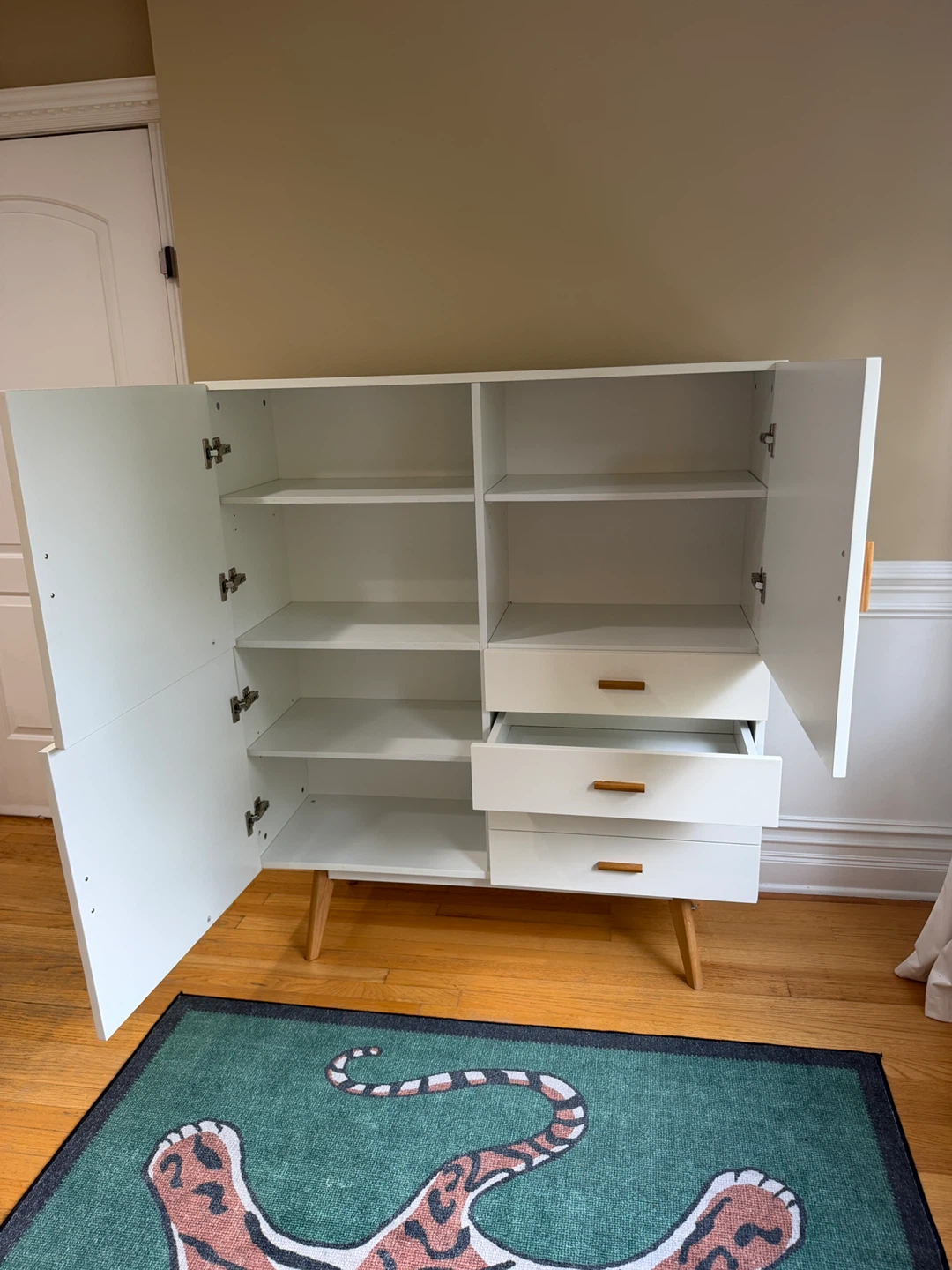 White Highboard( mid century )with Wood Legs and Handles - photo 4