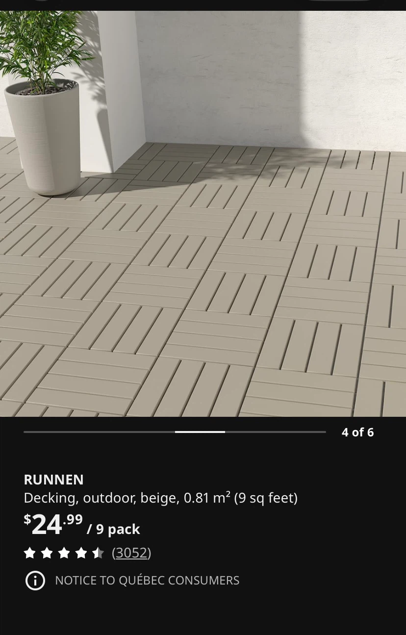 IKEA RUNNEN Outdoor Decking Tiles ($20 per 9 sq ft) - photo 3
