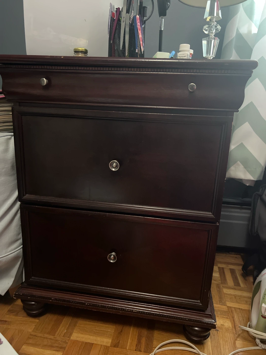 Dark Wood Nightstand with Two Drawers - photo 2