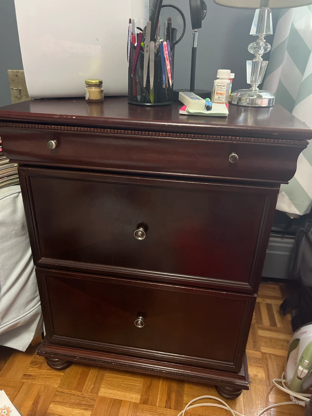 Dark Wood Nightstand with Two Drawers - photo 3