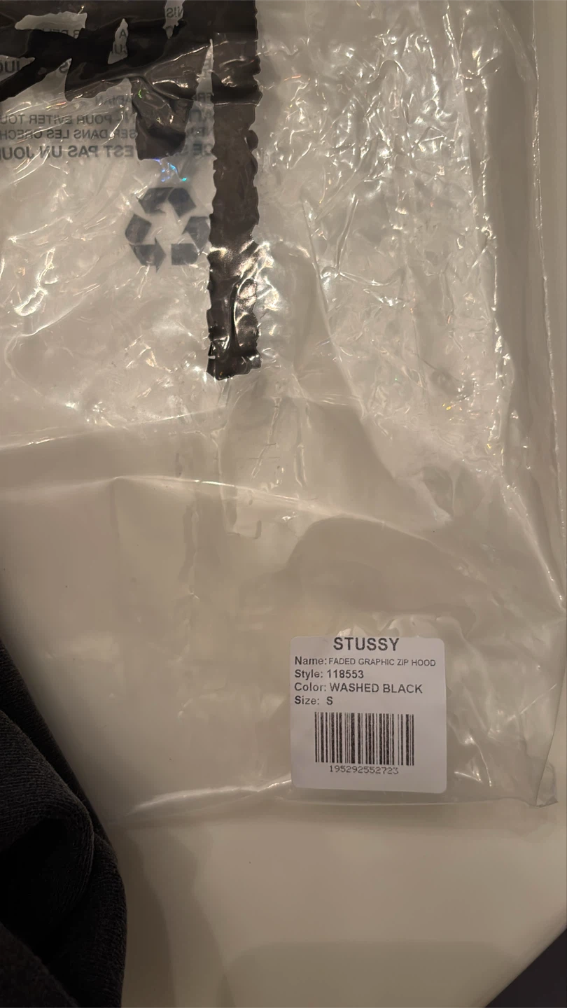 Stussy Faded Graphic Zip Hoodie Washed Black Size S - photo 4