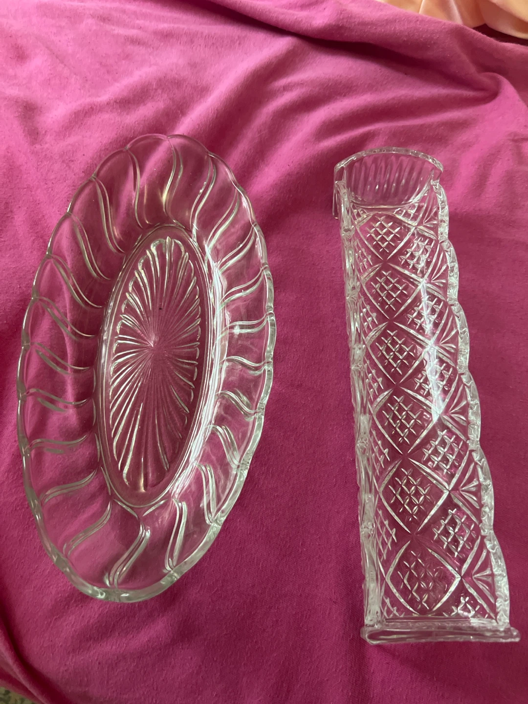Clear Glass Serving Dish and Celery Tray