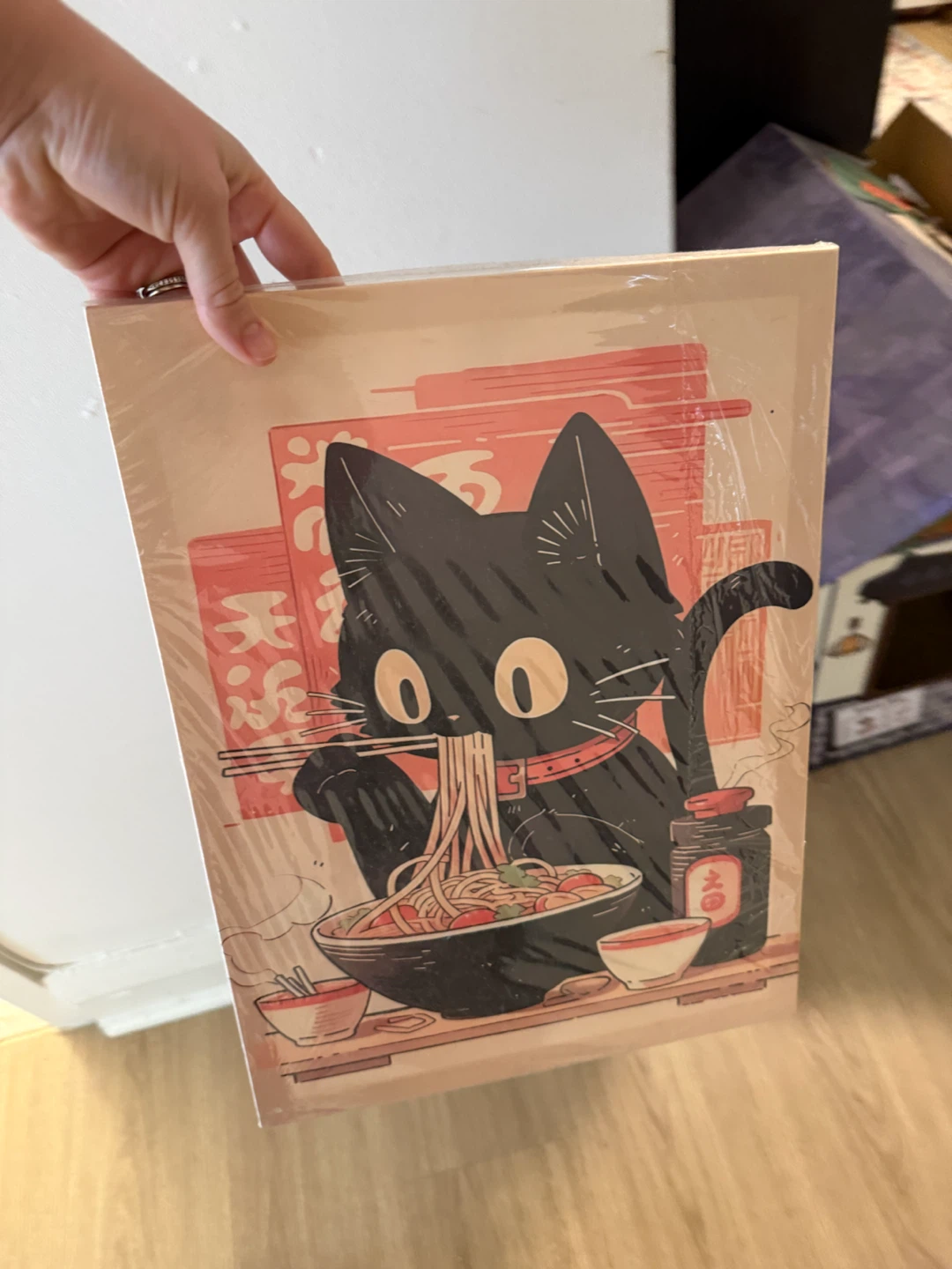 Black Cat Eating Ramen Art Print