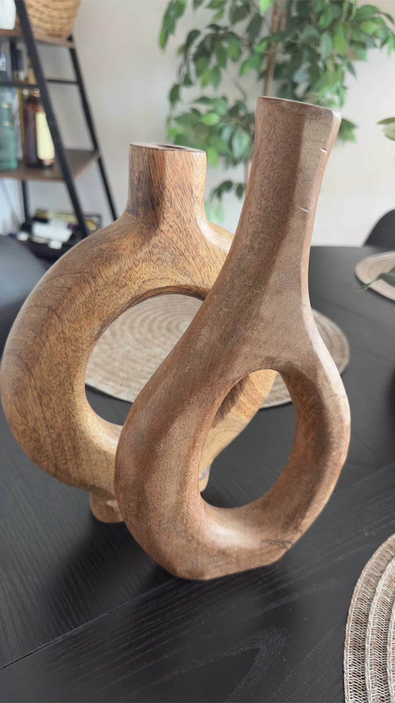 Set of Two Wooden Circular Vases