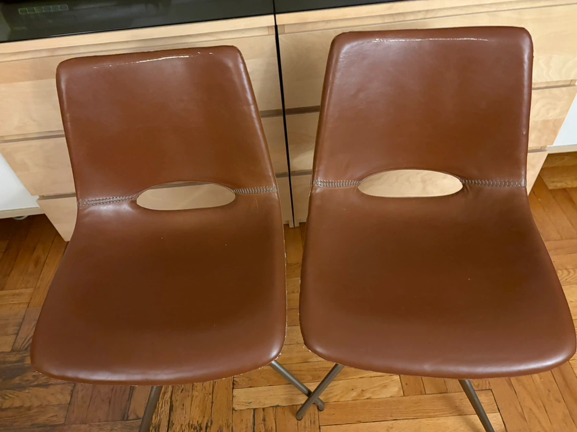 Two Brown Mid-Century Style Dining Chairs