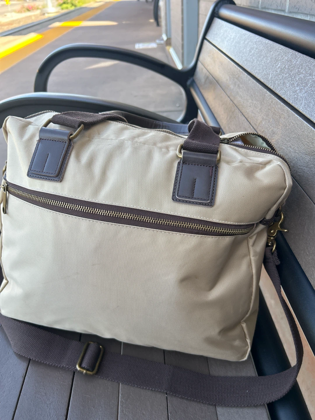 Beige Nylon Messenger Bag