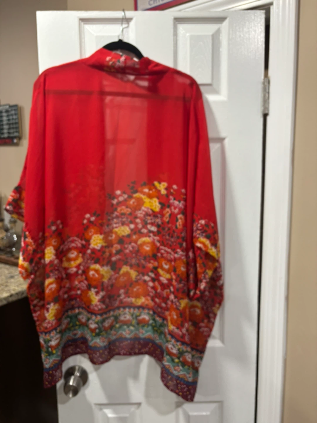 Red Floral Sheer Kimono Cardigan