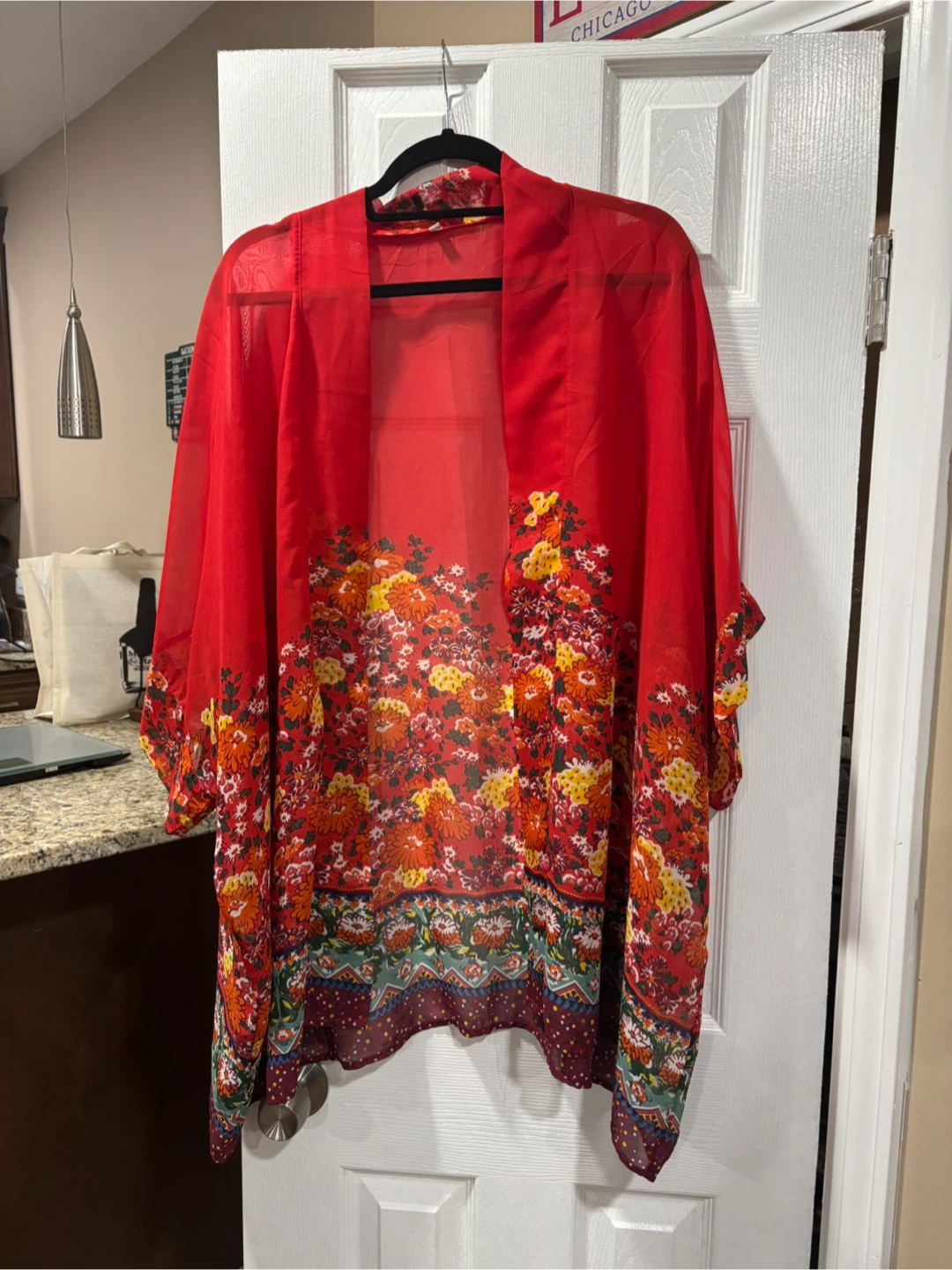 Red Floral Sheer Kimono Cardigan - photo 3