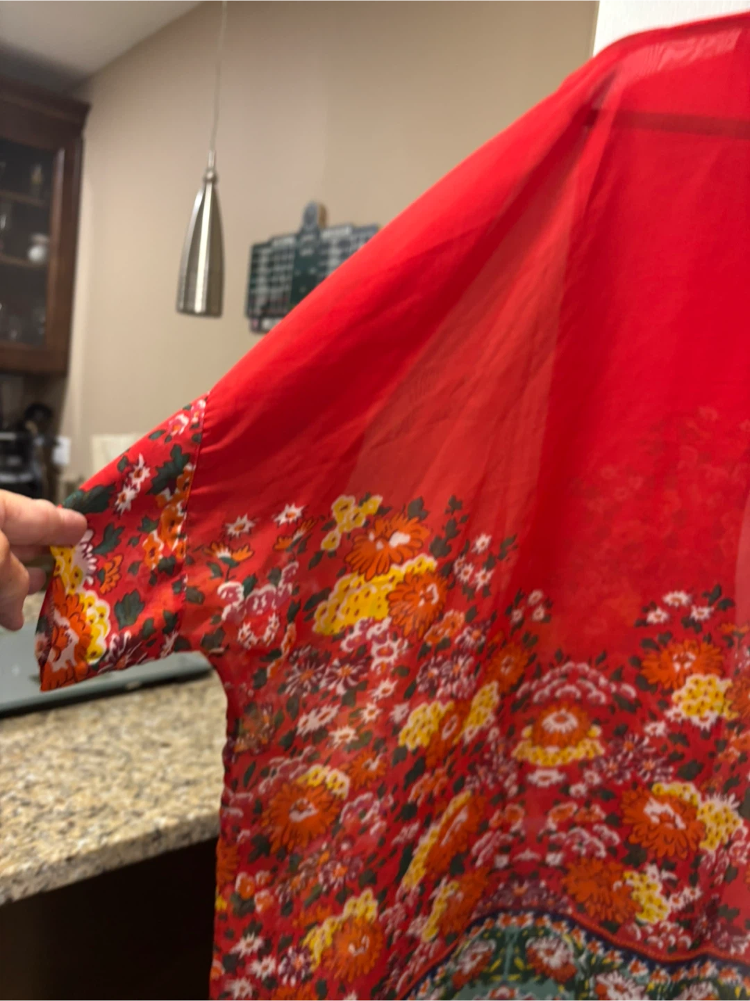 Red Floral Sheer Kimono Cardigan - photo 4