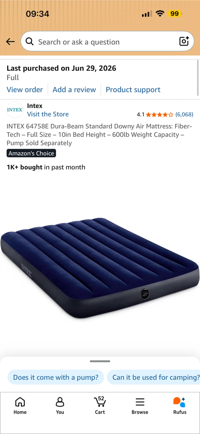 Intex Full Size Dura-Beam Air Mattress - 10in Height