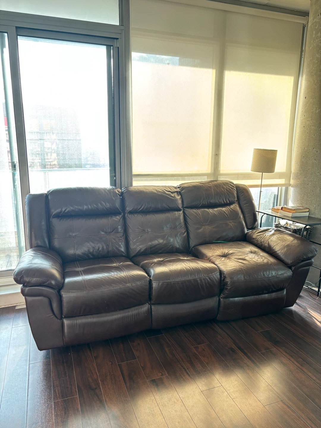 Brown Leather Reclining Sofa - photo 3