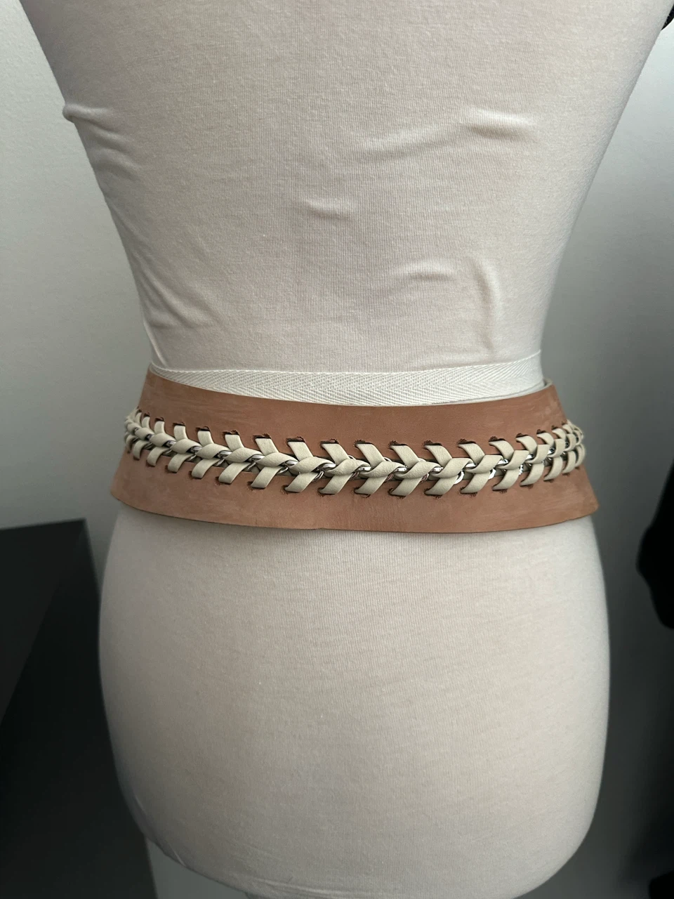 Wide reversible Leather Belt with Chain Detail and Tassels