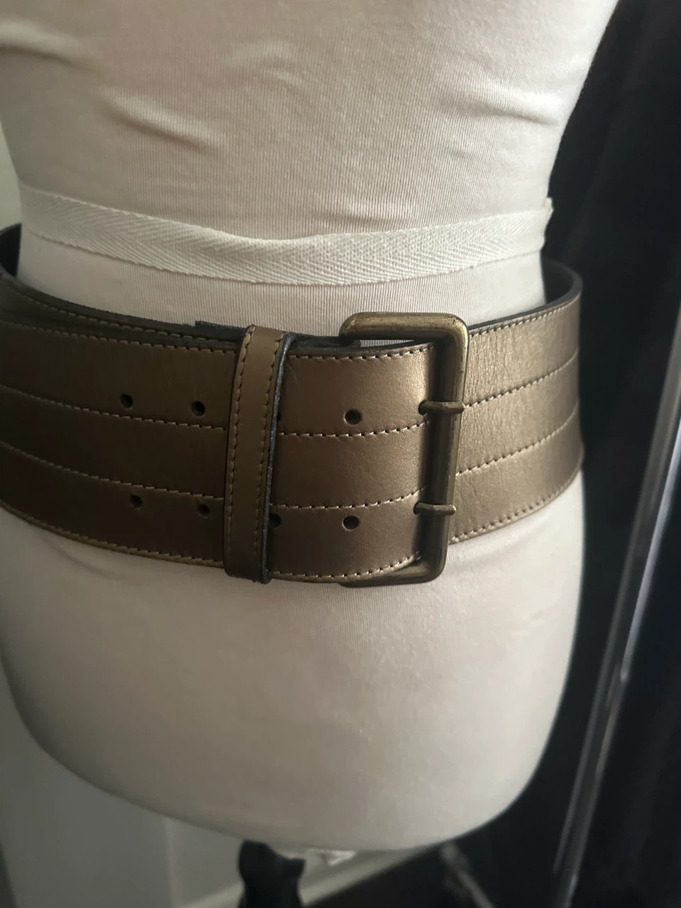 Wide Gold Metallic Fashion Belt with Buckle