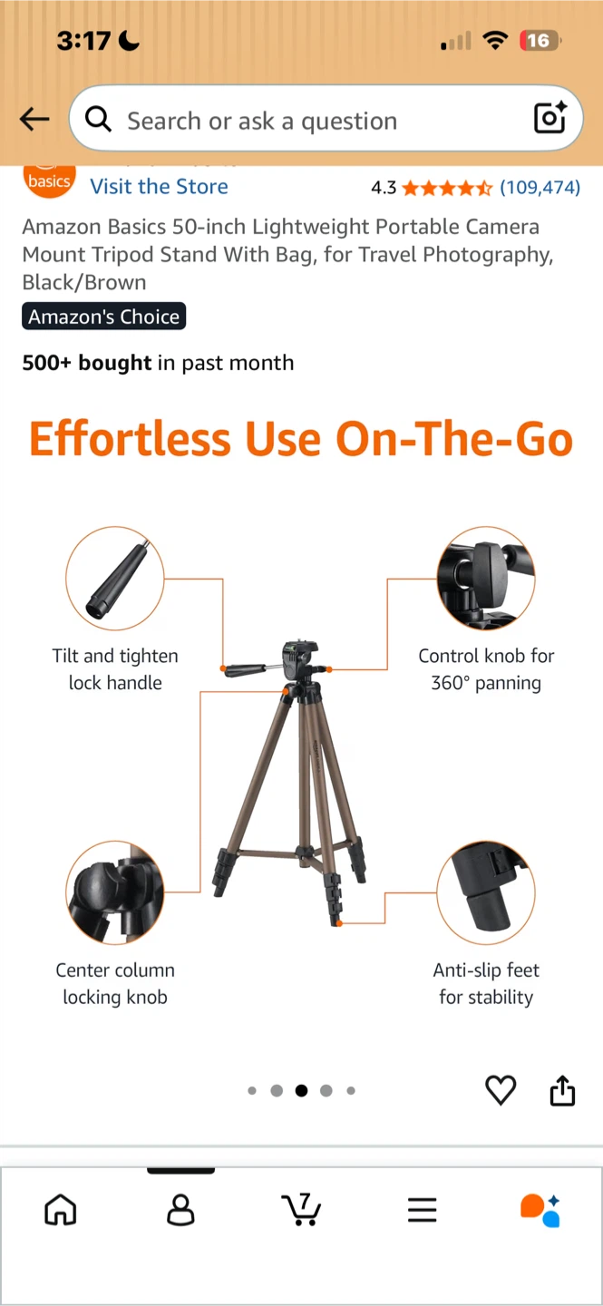 Amazon Basics 50-inch Lightweight Camera Tripod - photo 2