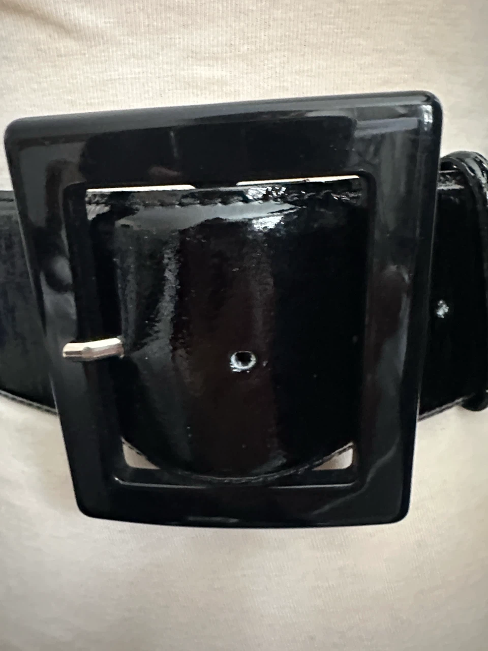 Black Patent Leather Wide Belt with Square Buckle - photo 3
