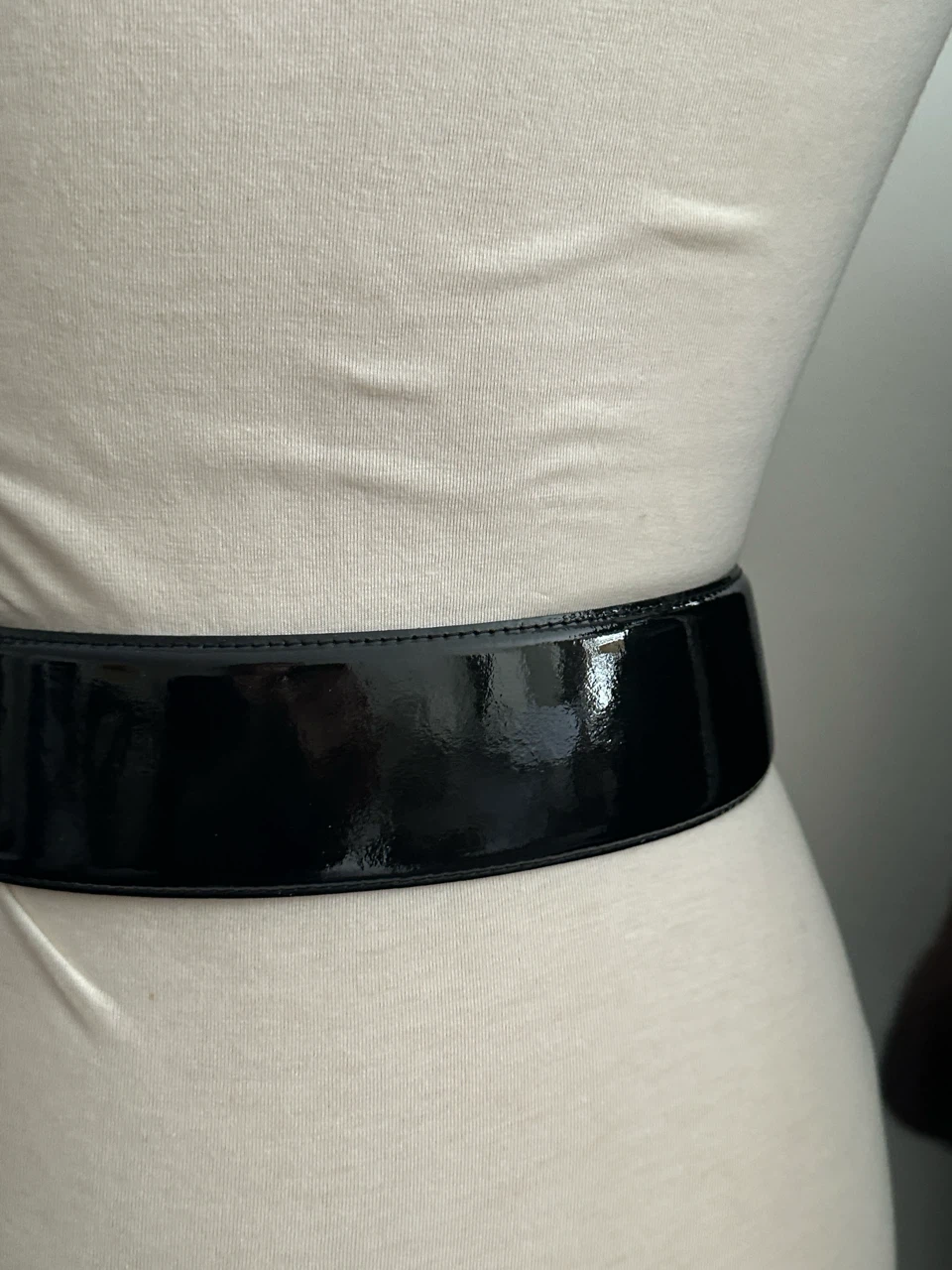 Black Patent Leather Wide Belt with Square Buckle - photo 4