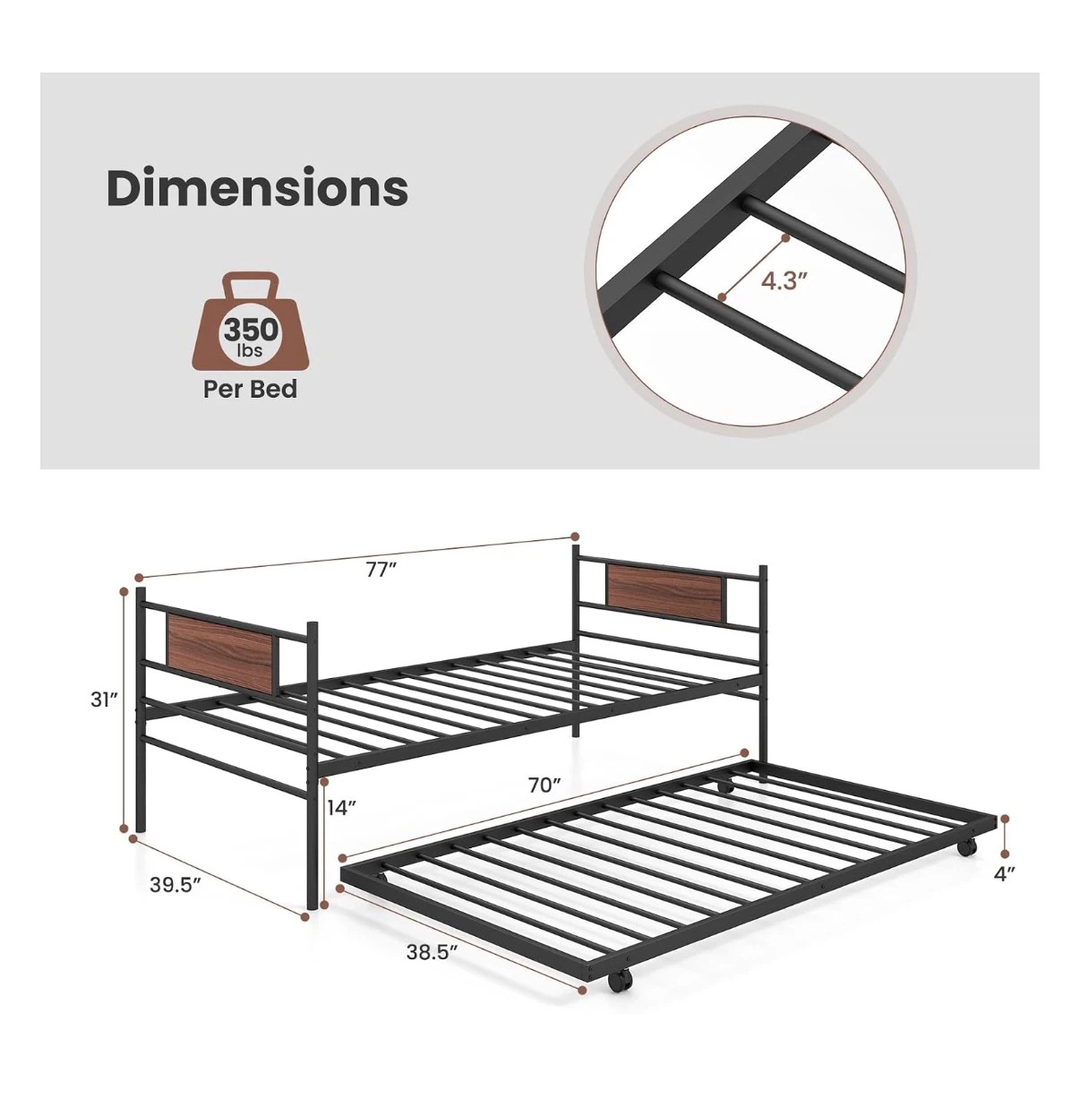 Metal Daybed with Pull-Out Trundle - photo 2