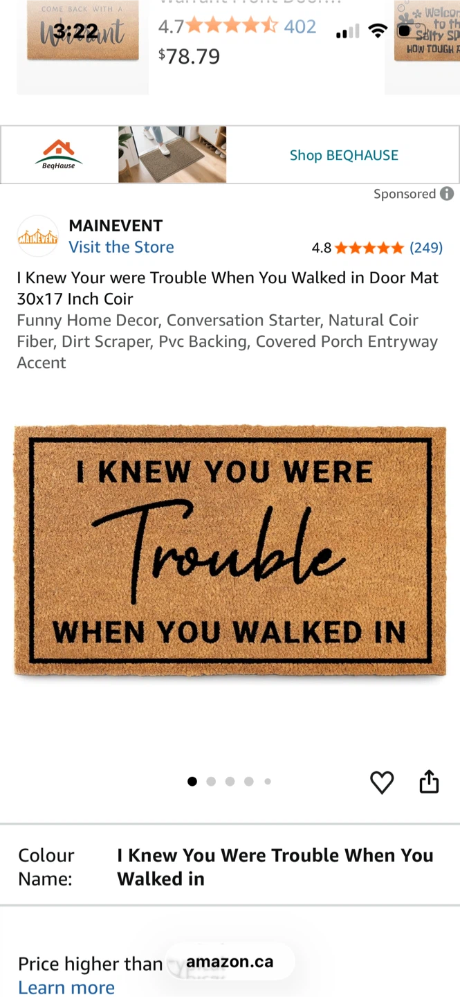 MAINEVENT I Knew You Were Trouble Coir Doormat - photo 4
