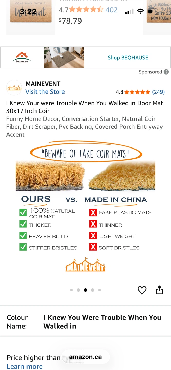 MAINEVENT I Knew You Were Trouble Coir Doormat - photo 5