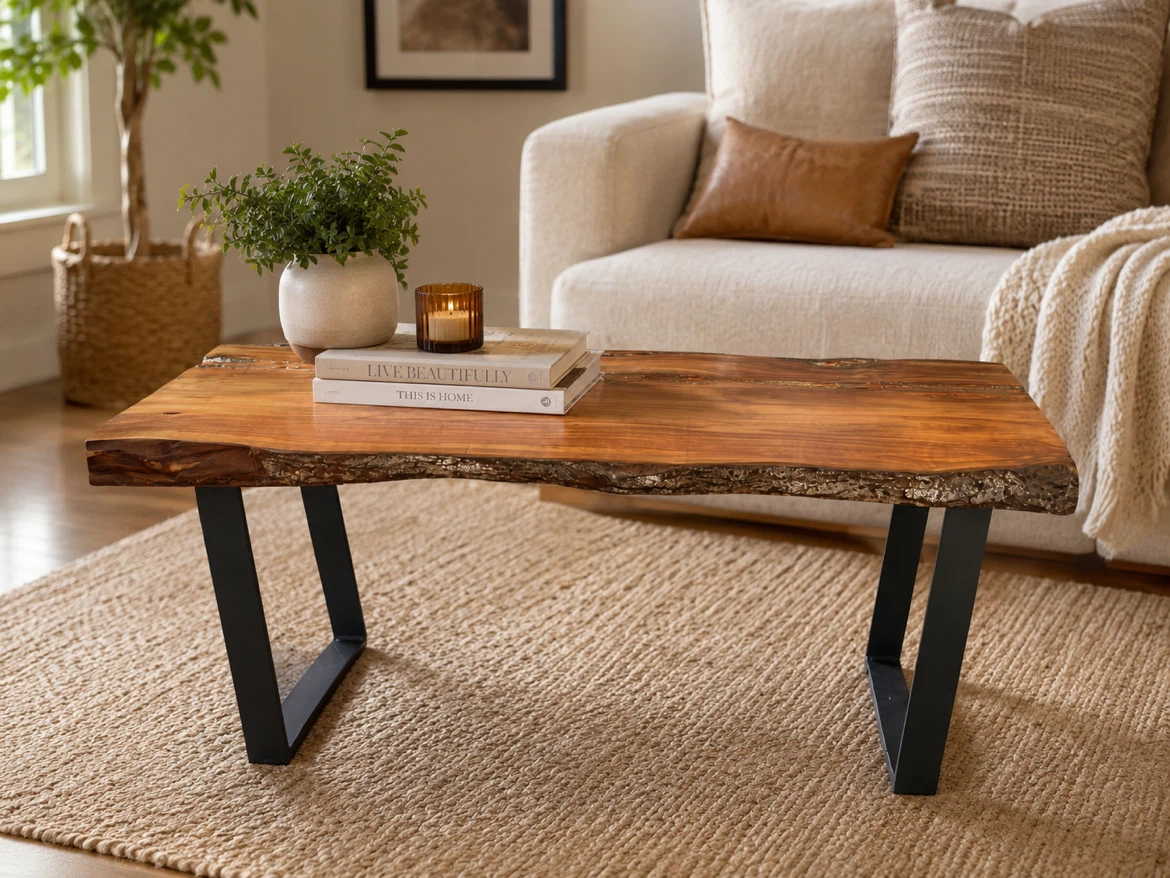 Live Edge Wood Coffee Table or bench with resin inlay