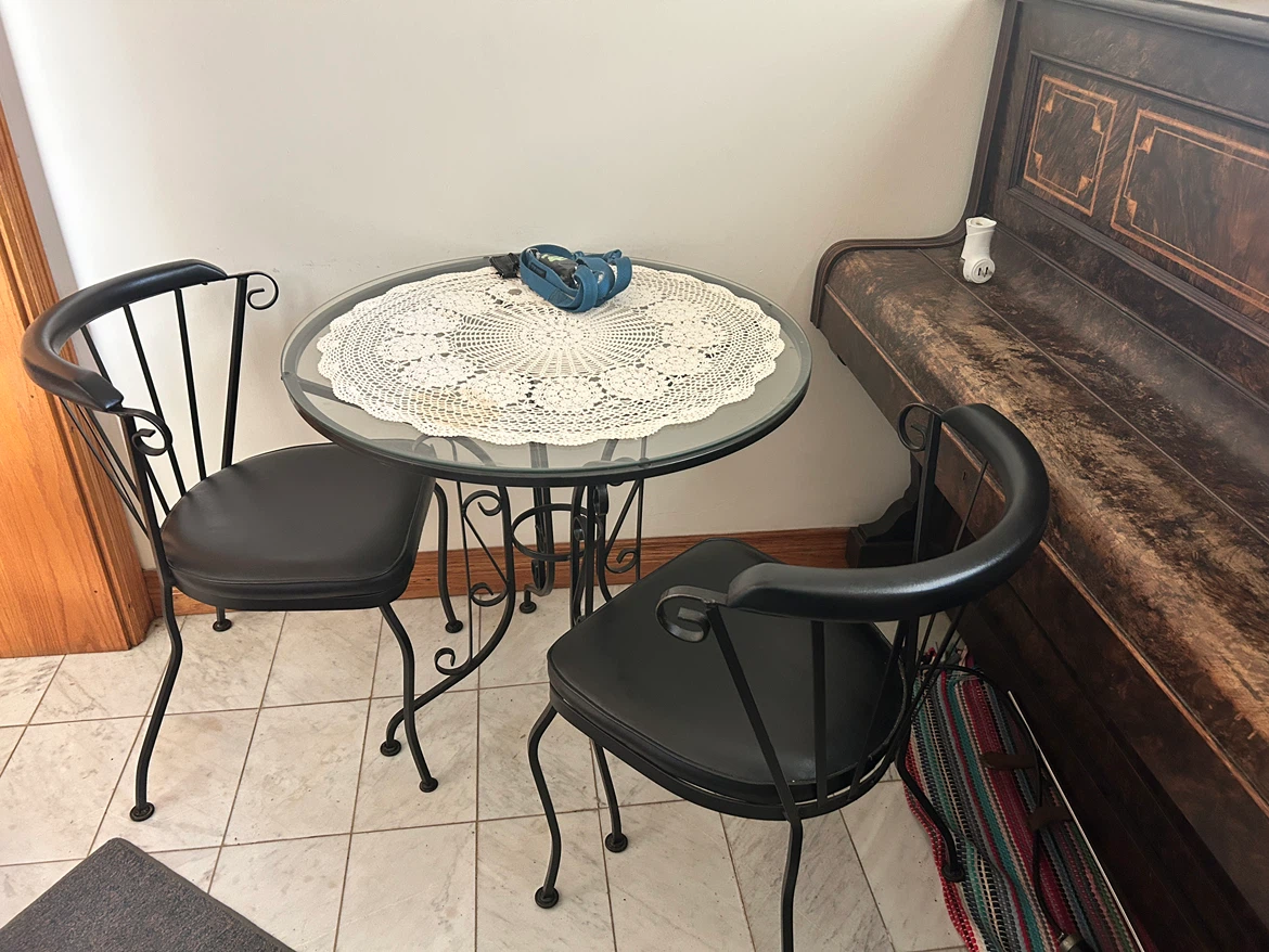 Wrought Iron Bistro Set with Glass Top Table & 2 Chairs