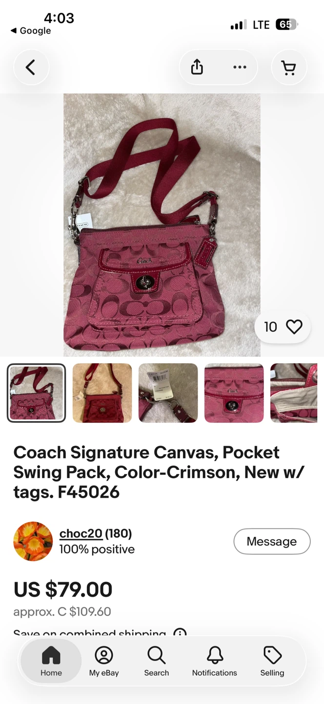 Coach Signature Canvas Pocket Swing Pack - Crimson - photo 5