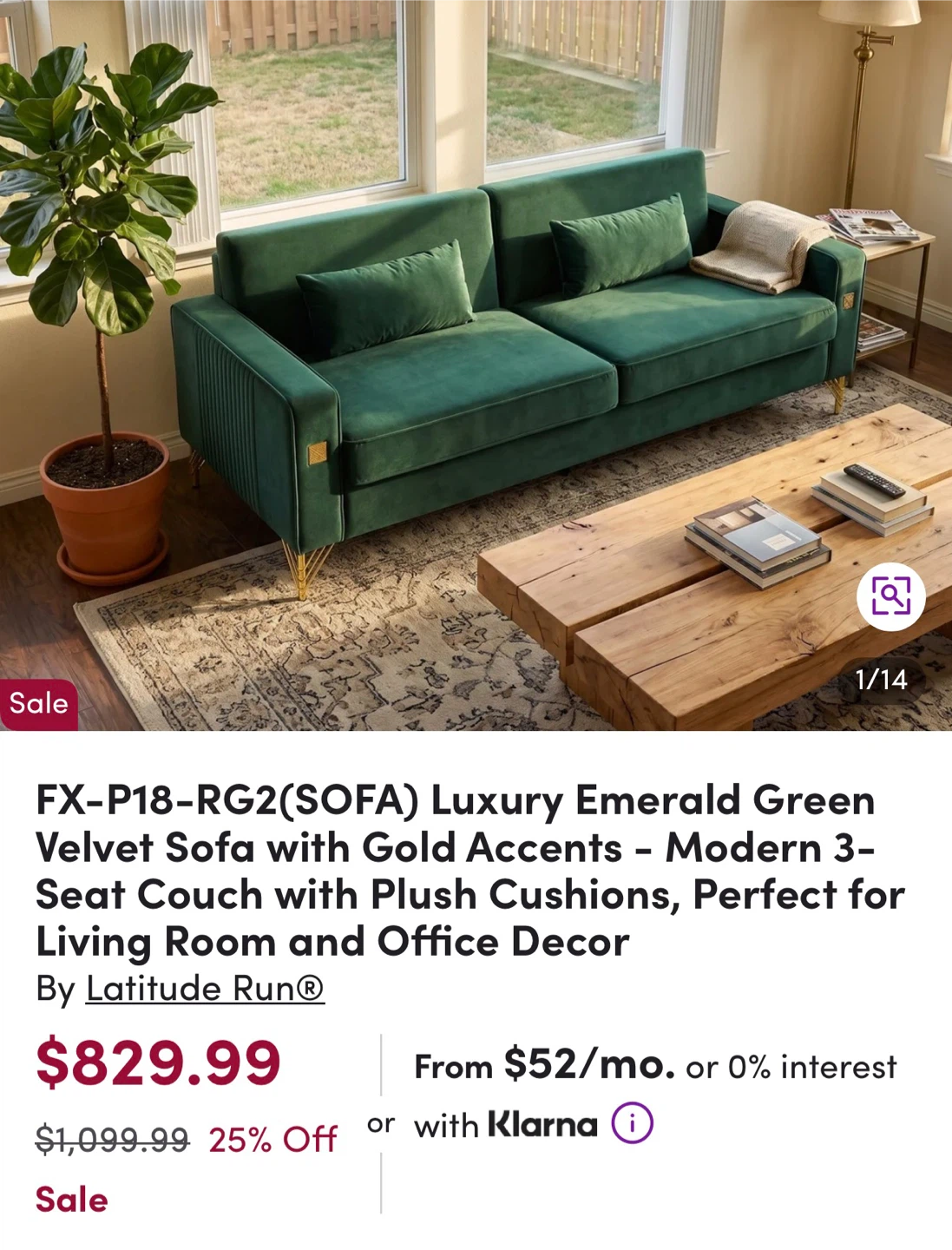 Latitude Run Emerald Green Velvet Sofa