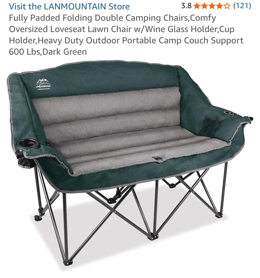 Lanmountain Fully Padded Folding Oversized Double Camping Chair