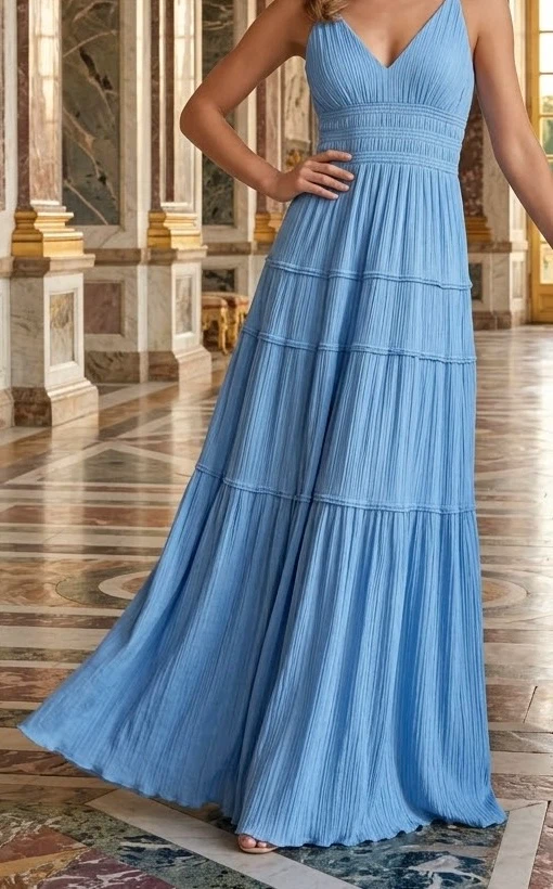 Blu Pepper Blue Tiered Maxi Dress L
