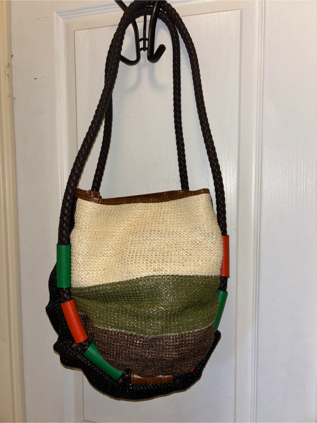 Woven Straw Tote Bag with Braided Straps