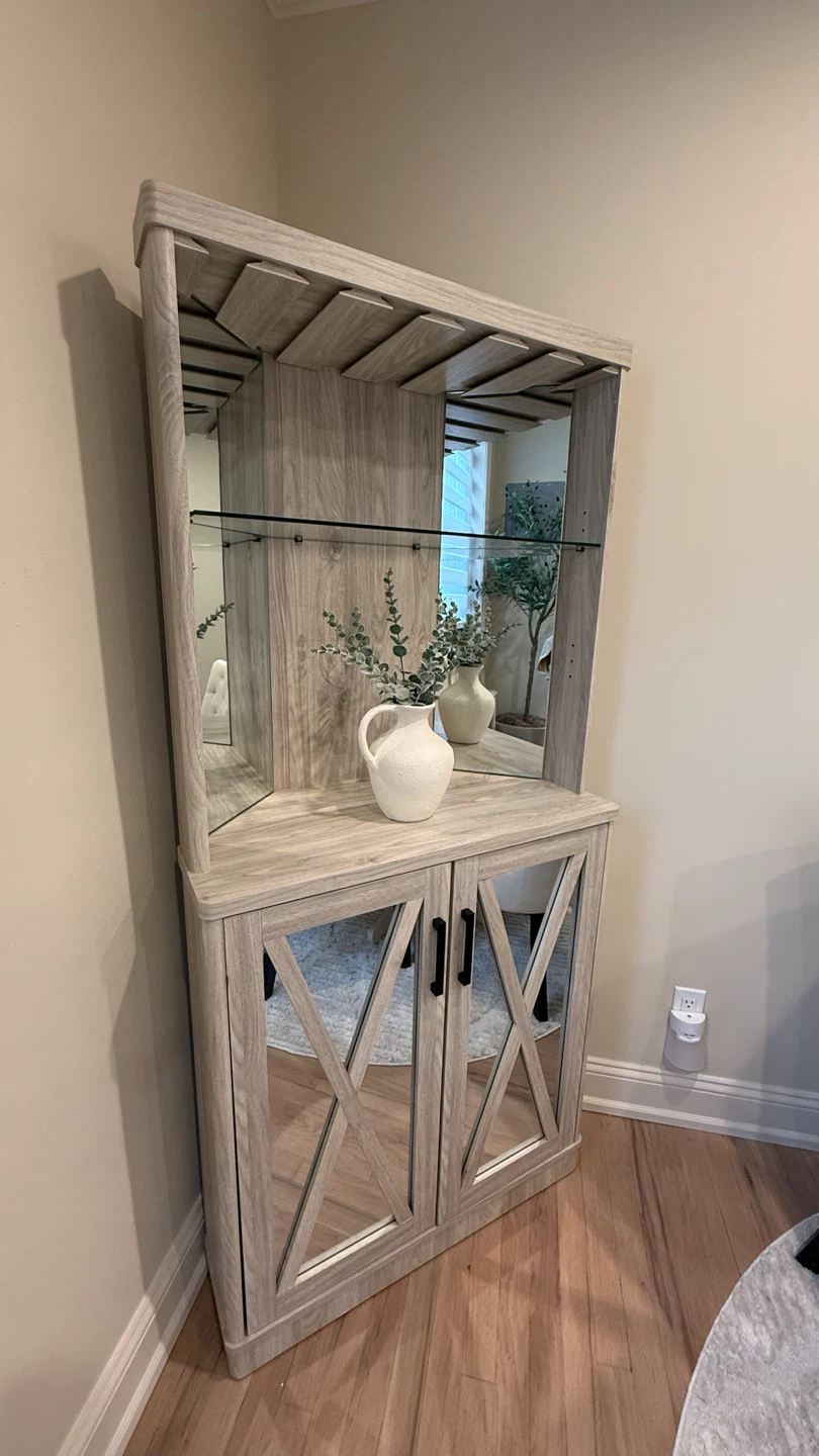 Corner Bar Cabinet with Mirrored Doors