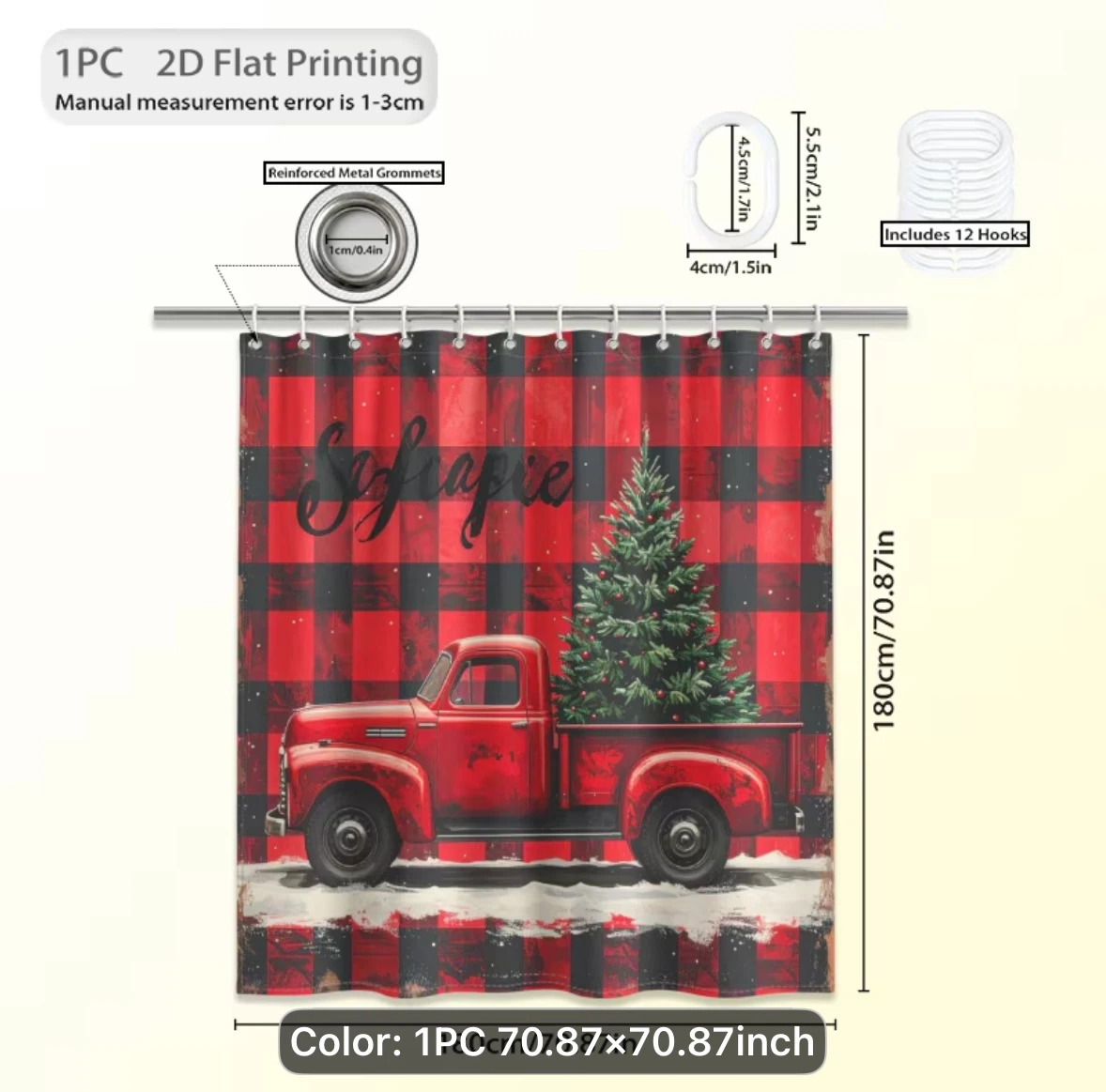 Christmas Buffalo Plaid Truck Shower Curtain - photo 2