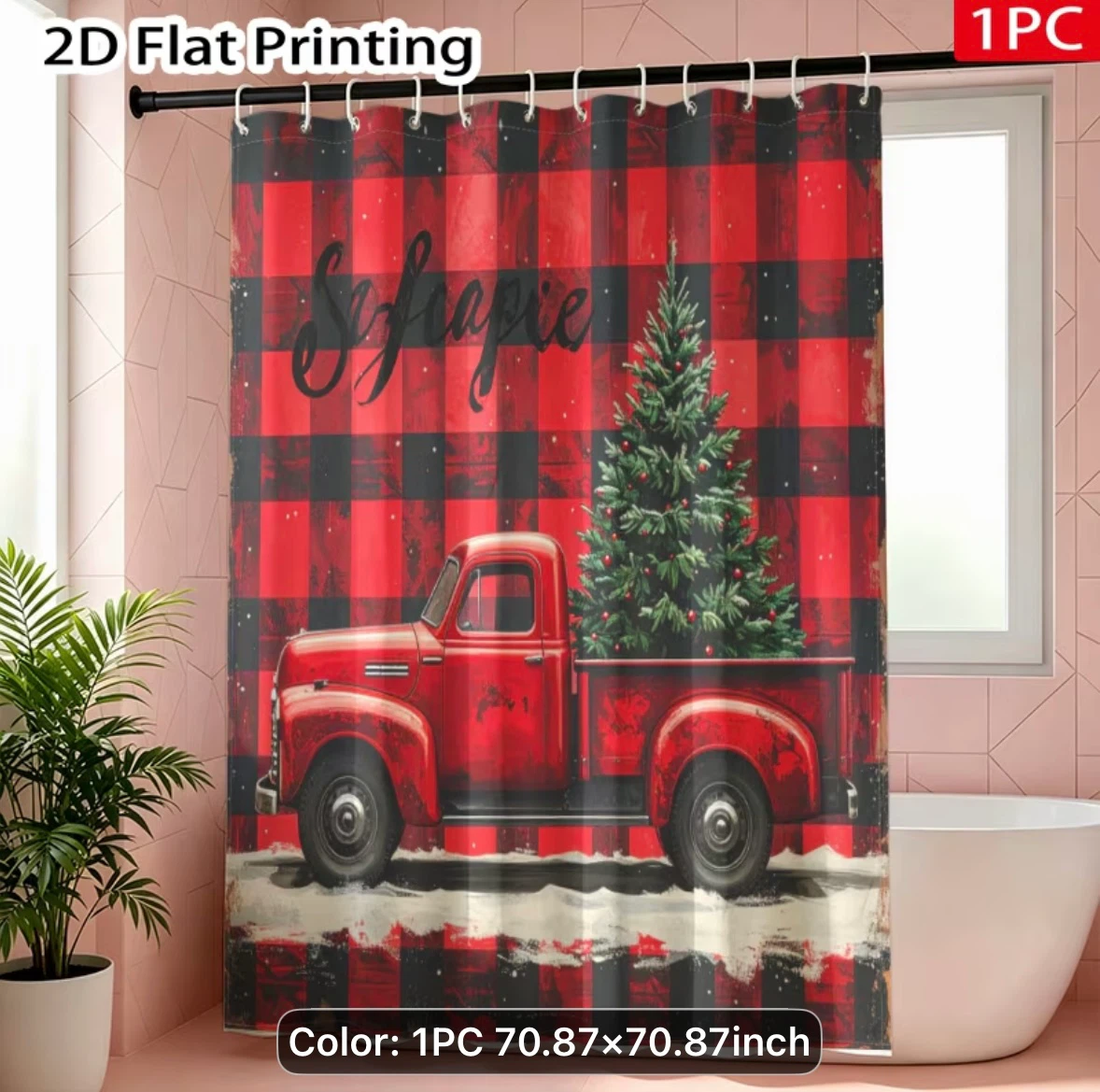 Christmas Buffalo Plaid Truck Shower Curtain - photo 3