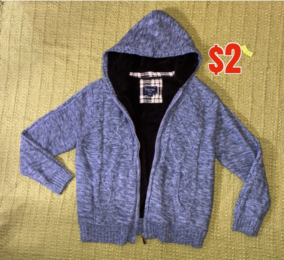 Blue Knit Fleece lined Hoodie