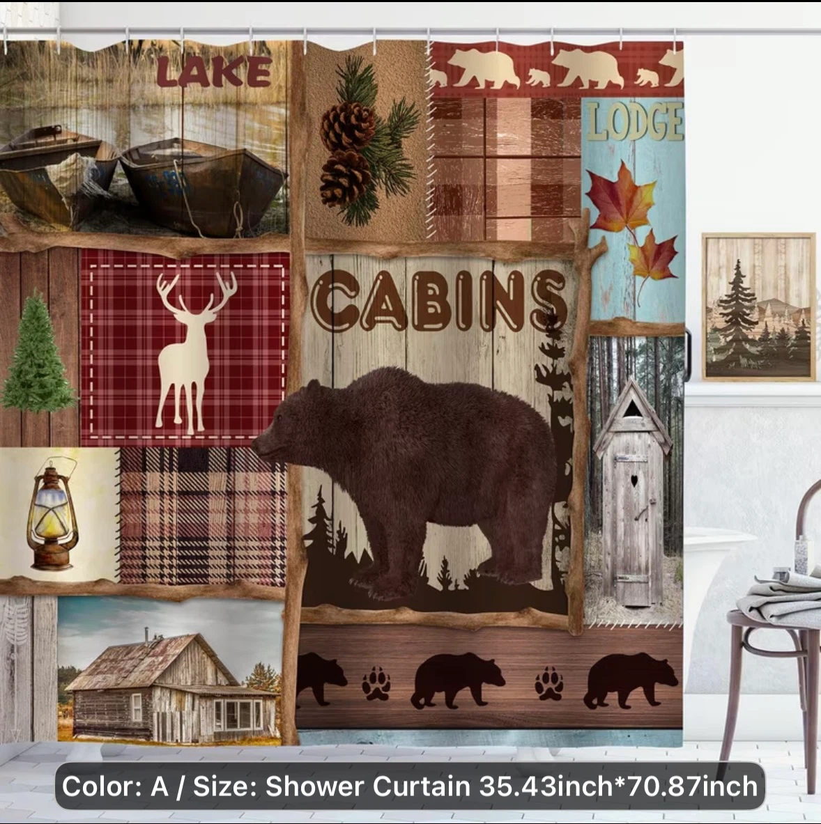 Bear Lodge Cabin Shower Stall Curtain