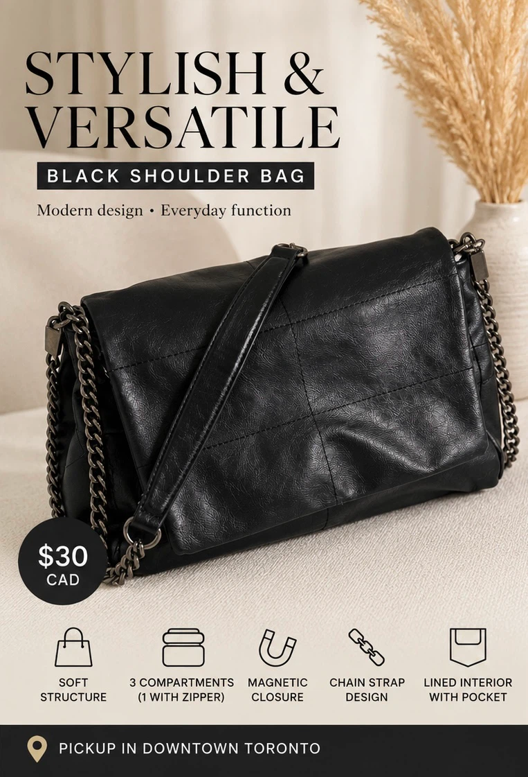 Black Shoulder Bag / Crossbody Bag – Chain Strap – $30
