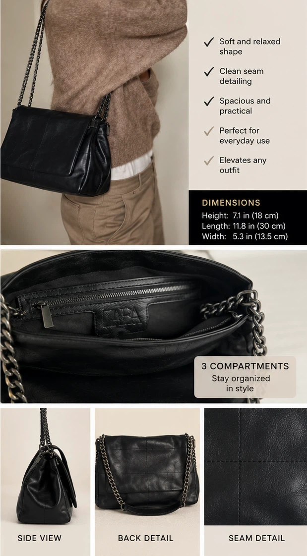 Black Shoulder Bag / Crossbody Bag – Chain Strap – $30 - photo 2